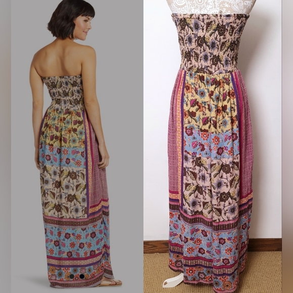 Raga Printed Strapless Maxi Tube Dress Boho Multi Floral Women's Size L - Picture 9 of 16